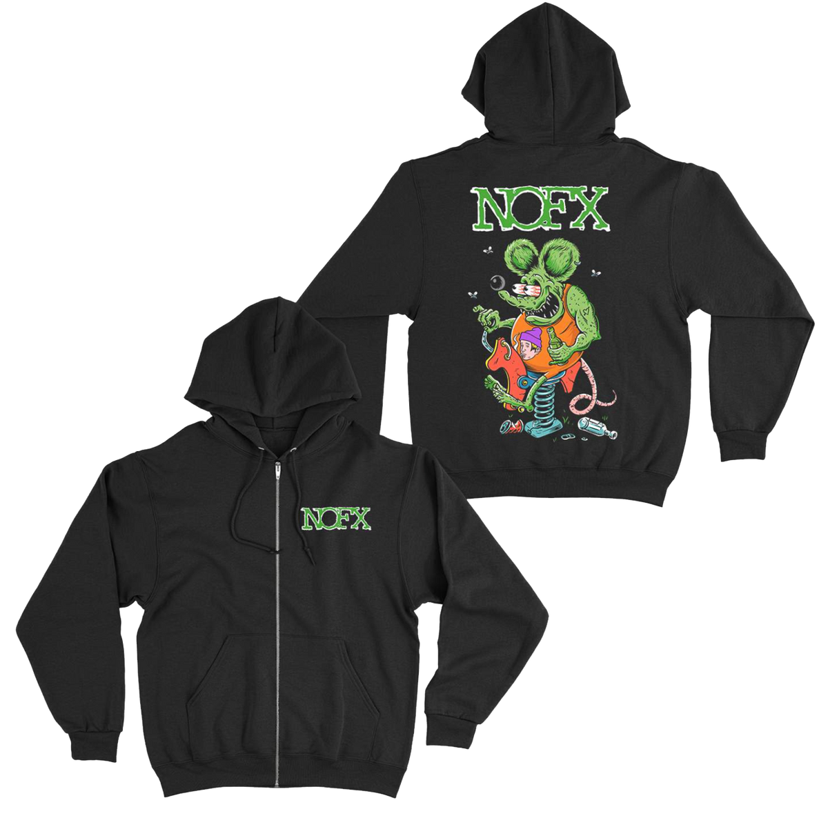 Black Rat Fink Zip Up Hoodie